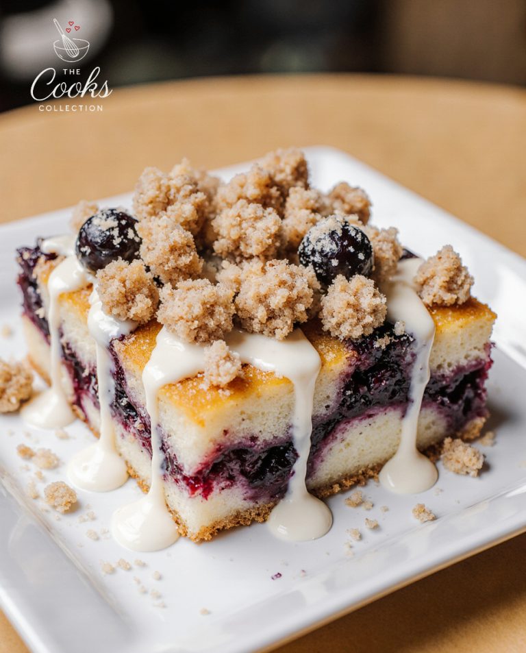 Blueberry Streusel Coffee Cake with Vanilla Cream Glaze