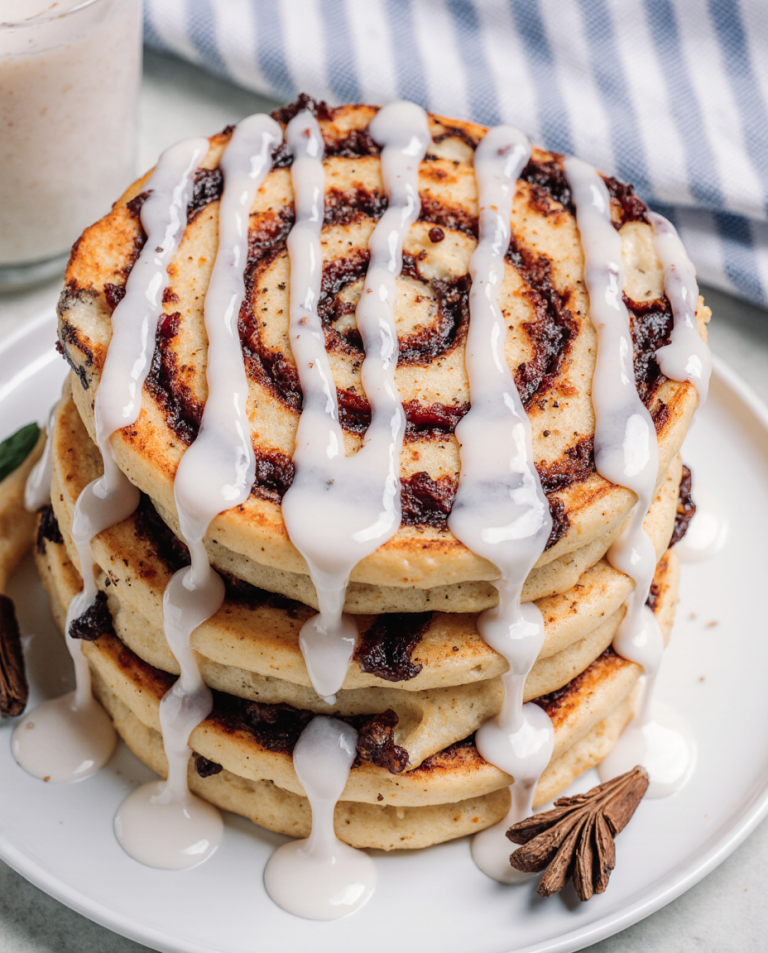 Cinnamon Roll Pancakes with Cream Cheese Glaze