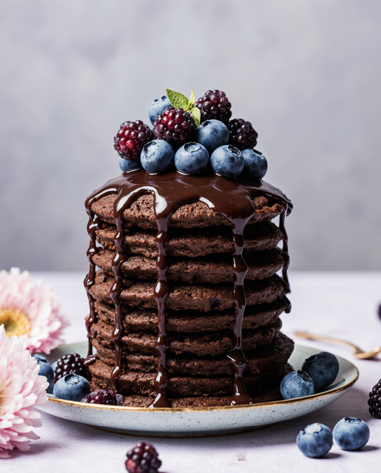 Double Chocolate Pancakes with Warm Ganache