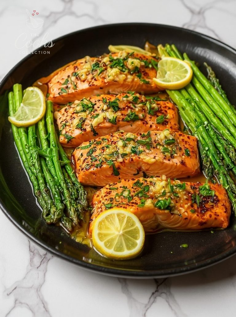 Garlic Butter Lemon Salmon with Roasted Asparagus