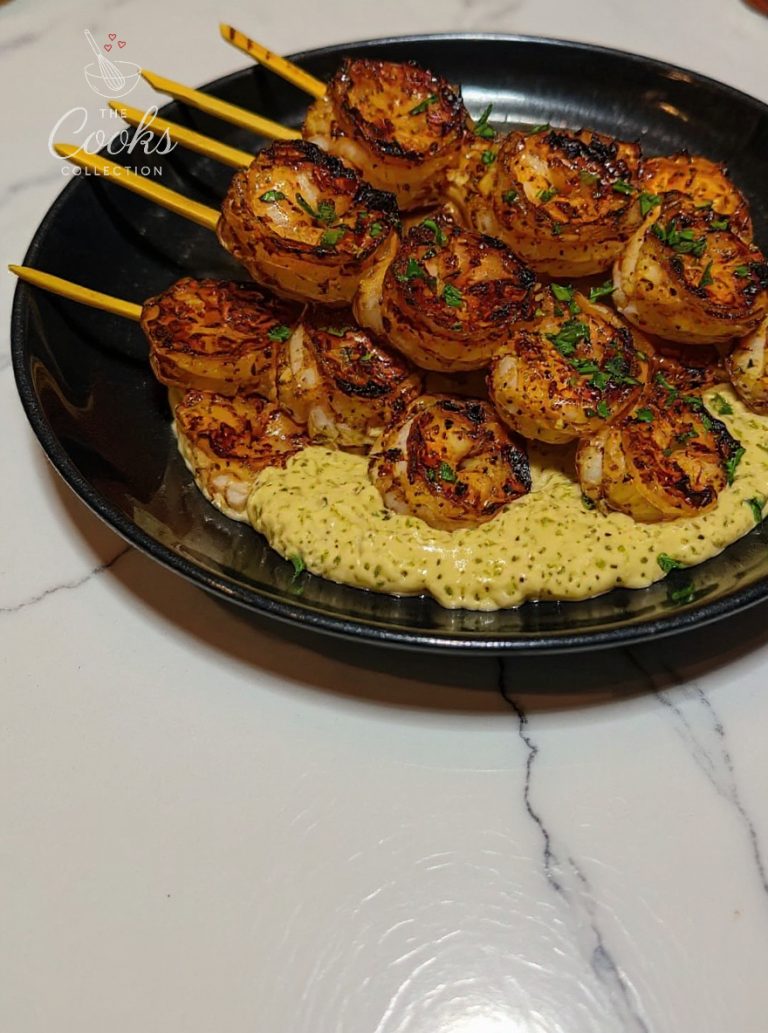Smoky Garlic Butter Shrimp Skewers with Herbed Mashed Potatoes