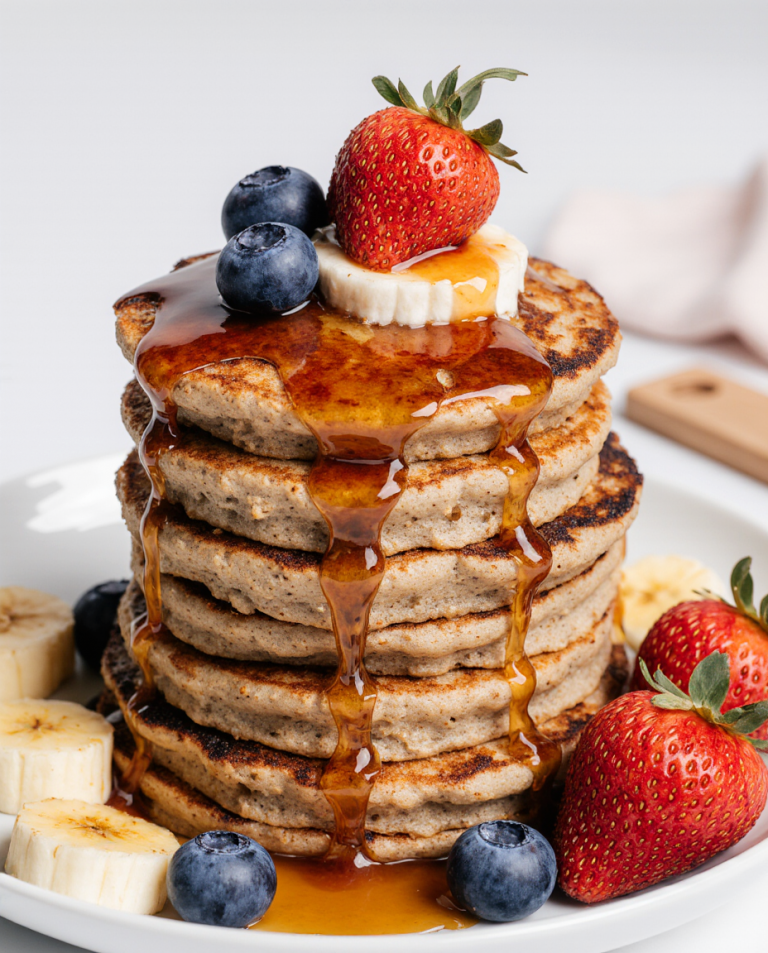 Whole Grain Pancakes with Strawberries and Blueberries