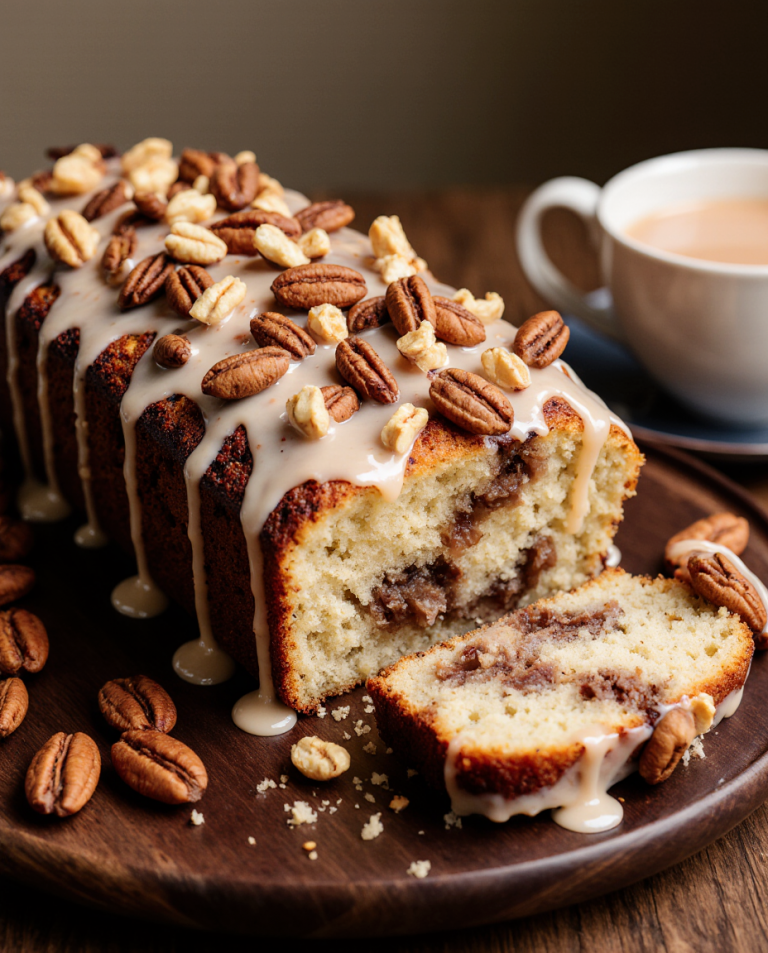 Cinnamon Pecan Swirl Bread with Vanilla Glaze