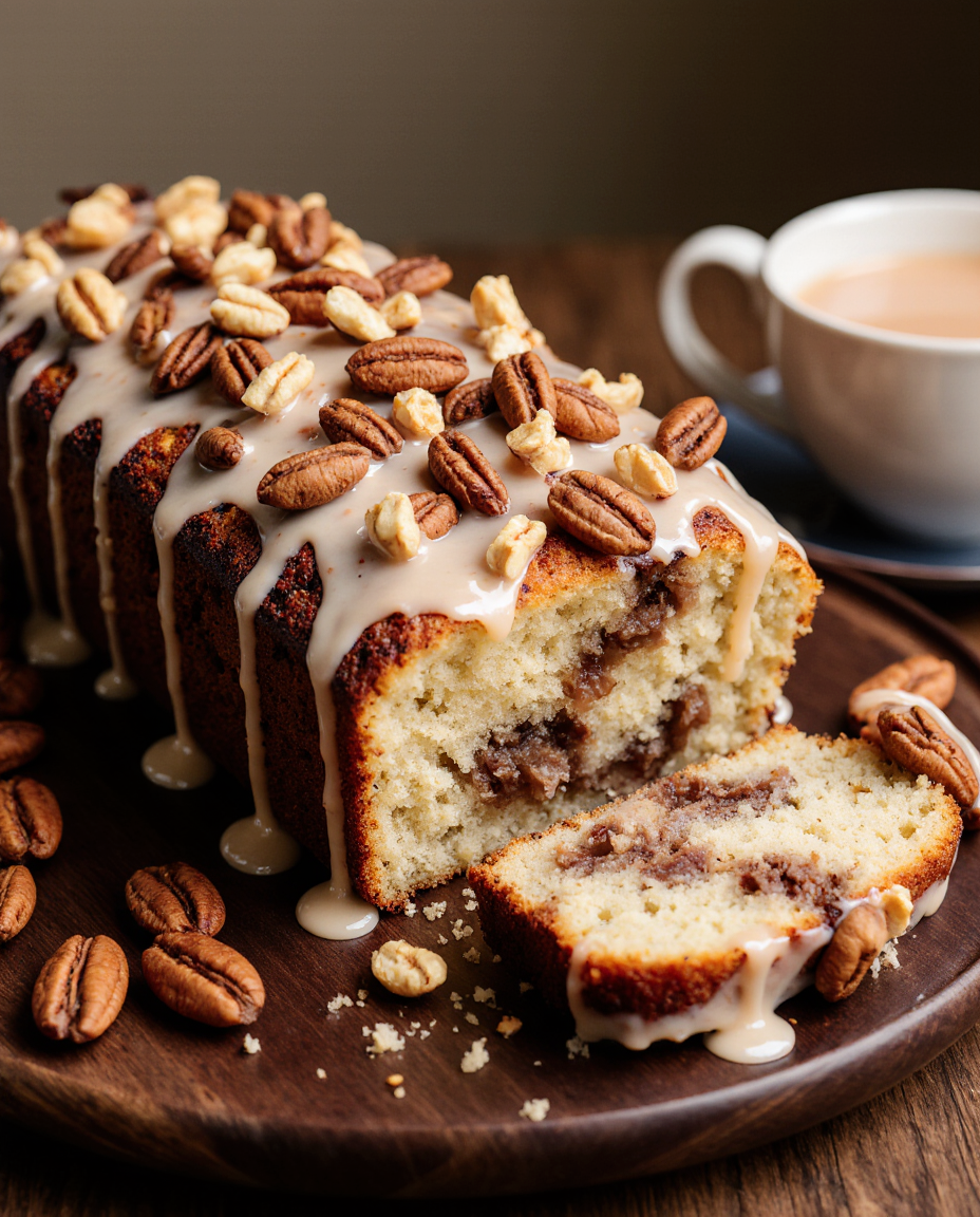 Cinnamon Pecan Swirl Bread with Vanilla Glaze