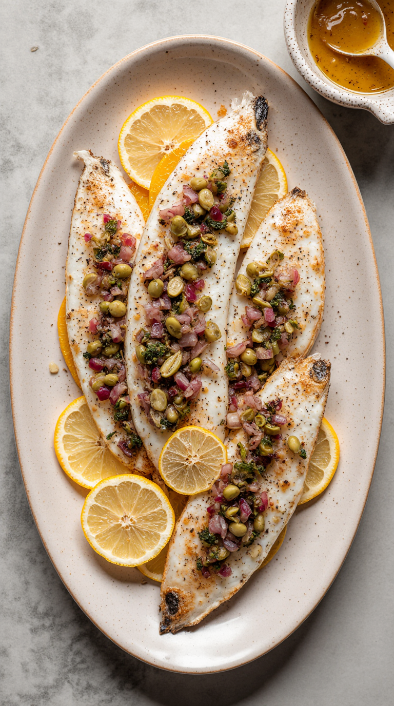 Lemon & Herb Baked White Fish with Olive Salsa