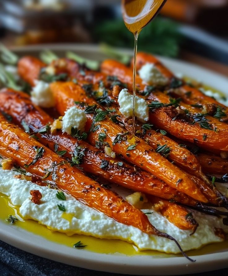 Maple Roasted Carrots with Crispy Chickpeas and Yogurt Sauce