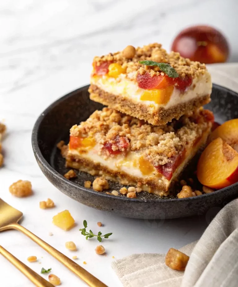Peach Melba Cheesecake Bars with Almond Streusel