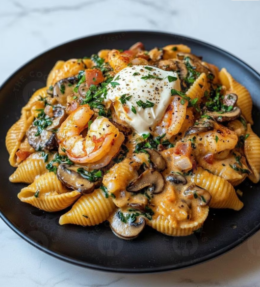 mushroom pasta with buratta
