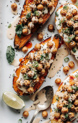roasted sweet potatoes with chickpeas